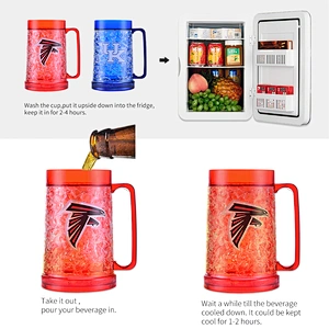 Taza de cerveza caliente americana del congelador de la pared doble de la venta con el gel y la manija grande