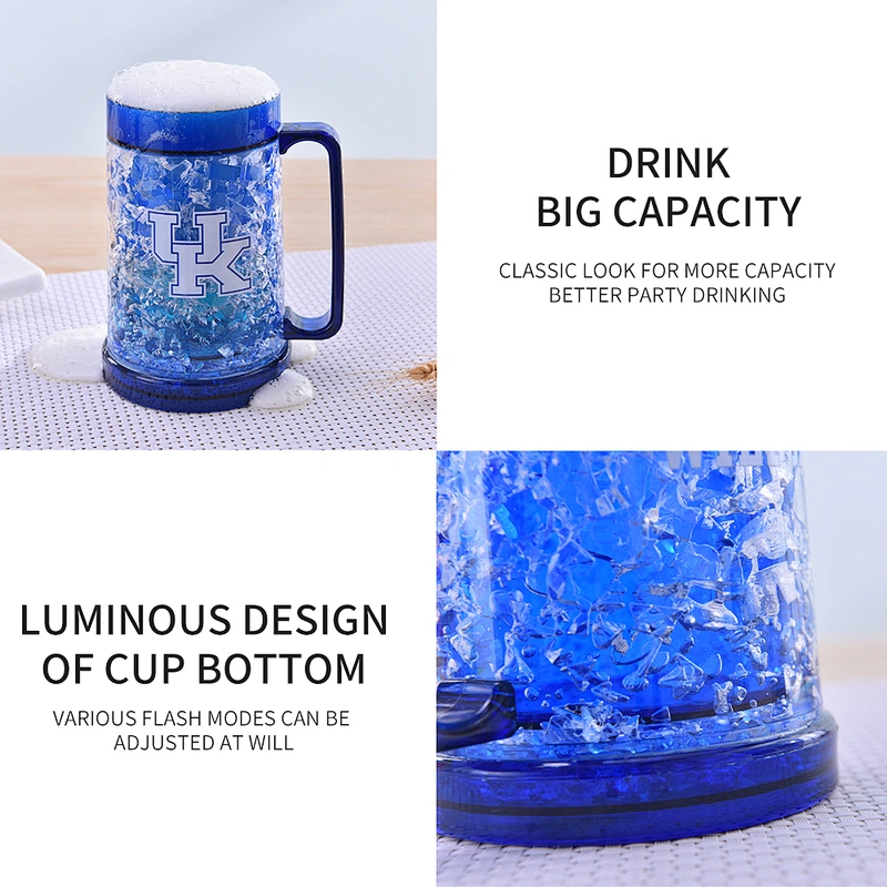 Taza de cerveza caliente americana del congelador de la pared doble de la venta con el gel y la manija grande