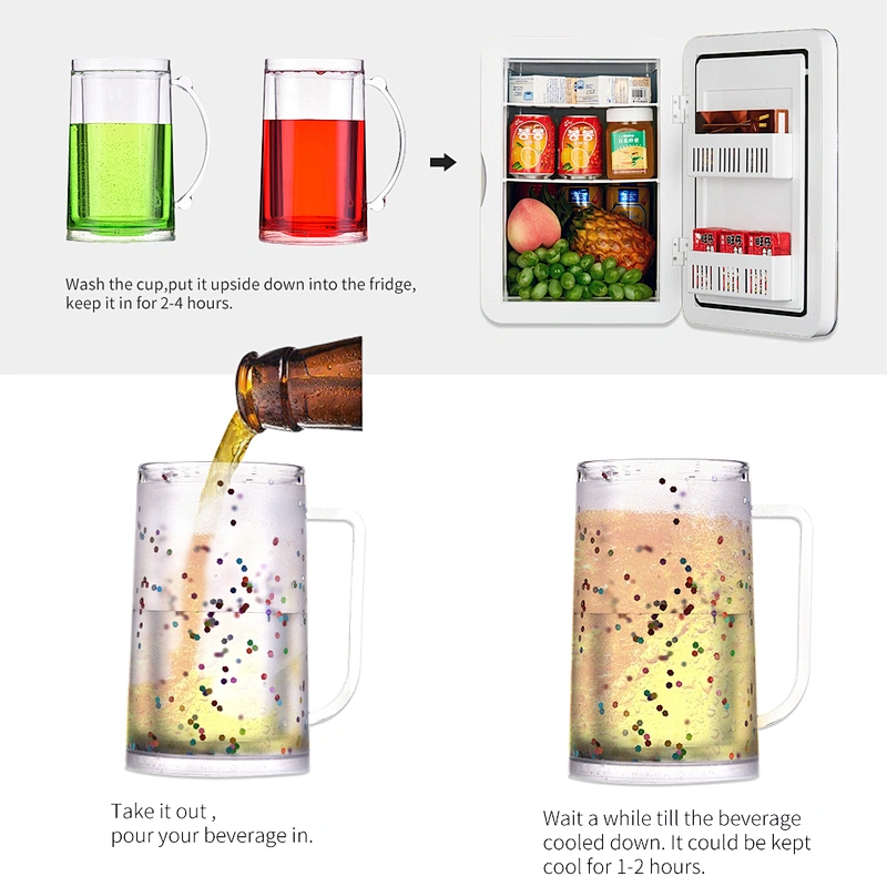 HT05B FDA certified promotion double wall freezer frosty mug for beer with liquid from factory 14 OZ