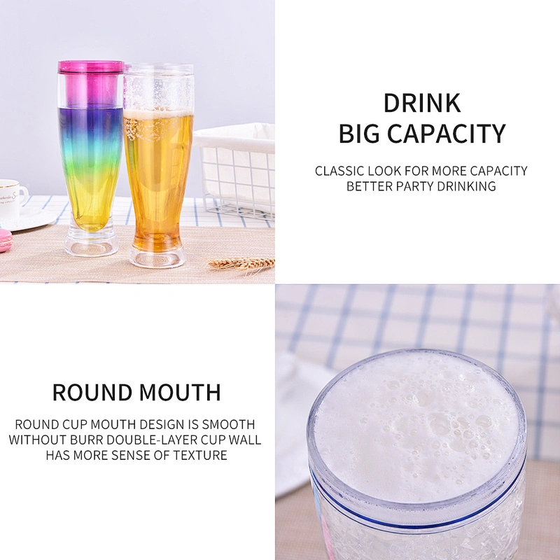 HT08 BPA free frosty freezer mug with gel mug for beer with colored bottom from direct factory