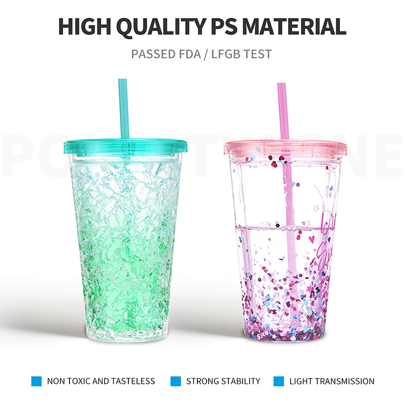 NCAA double wall crystal freezer mugs with gel and straw