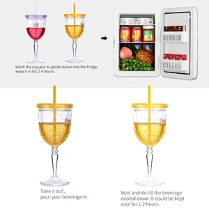 HT22 FDA certified double wall red wine freezer goblet,frosty wine goblet with gel inside from factory