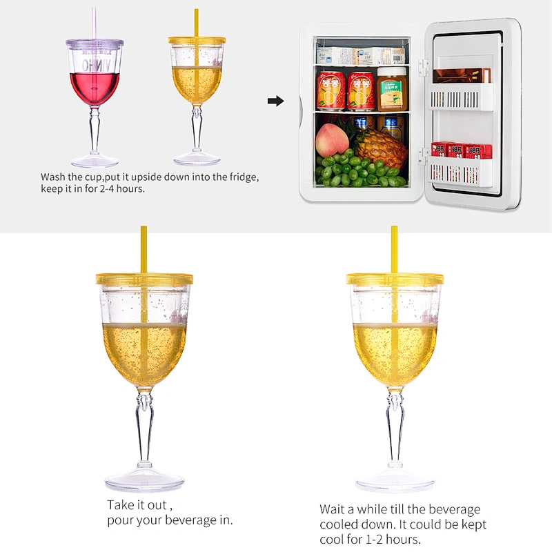HT22 FDA certified double wall red wine freezer goblet,frosty wine goblet with gel inside from factory