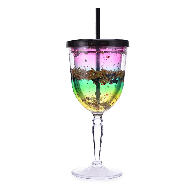 HT22 FDA certified double wall red wine freezer goblet,frosty wine goblet with gel inside from factory