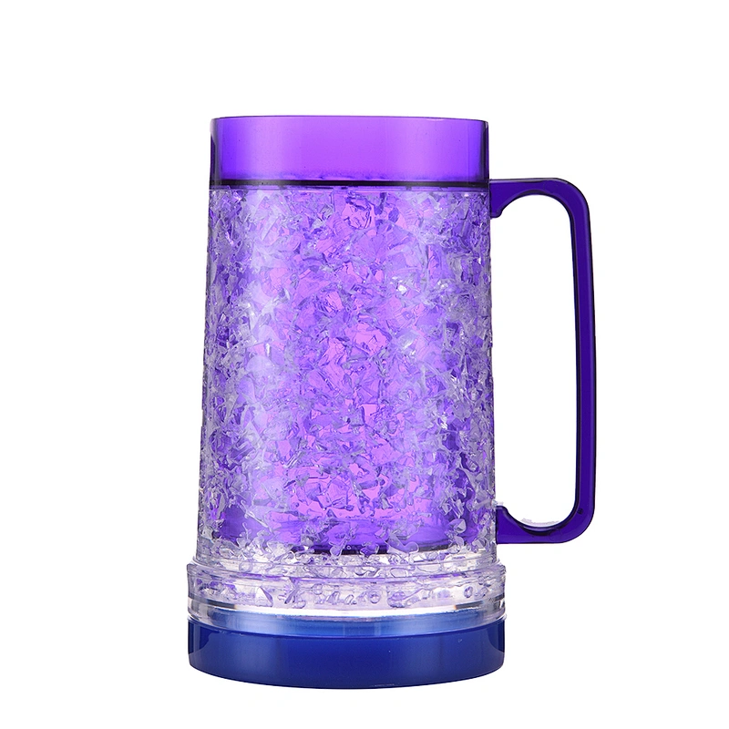 BPA Free FDA/LFGB Audit 16 OZ Double Wall Gel Frosty Freezer Beer Mug with Led