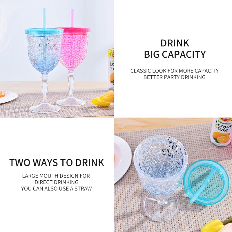 HT22 FDA certified double wall red wine freezer goblet,frosty wine goblet with gel inside from factory