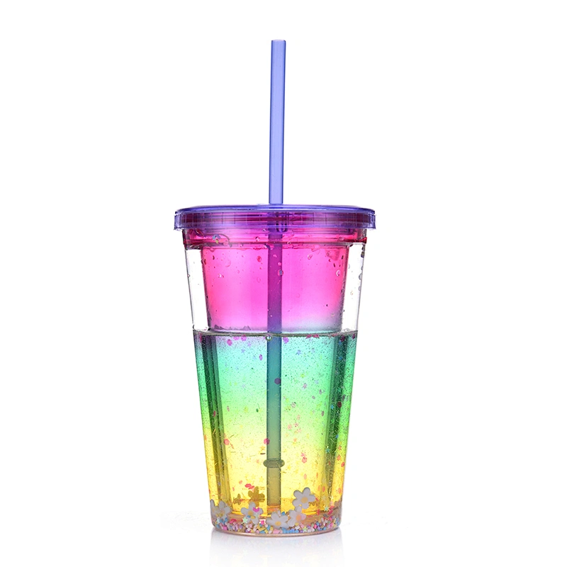 NCAA double wall crystal freezer mugs with gel and straw