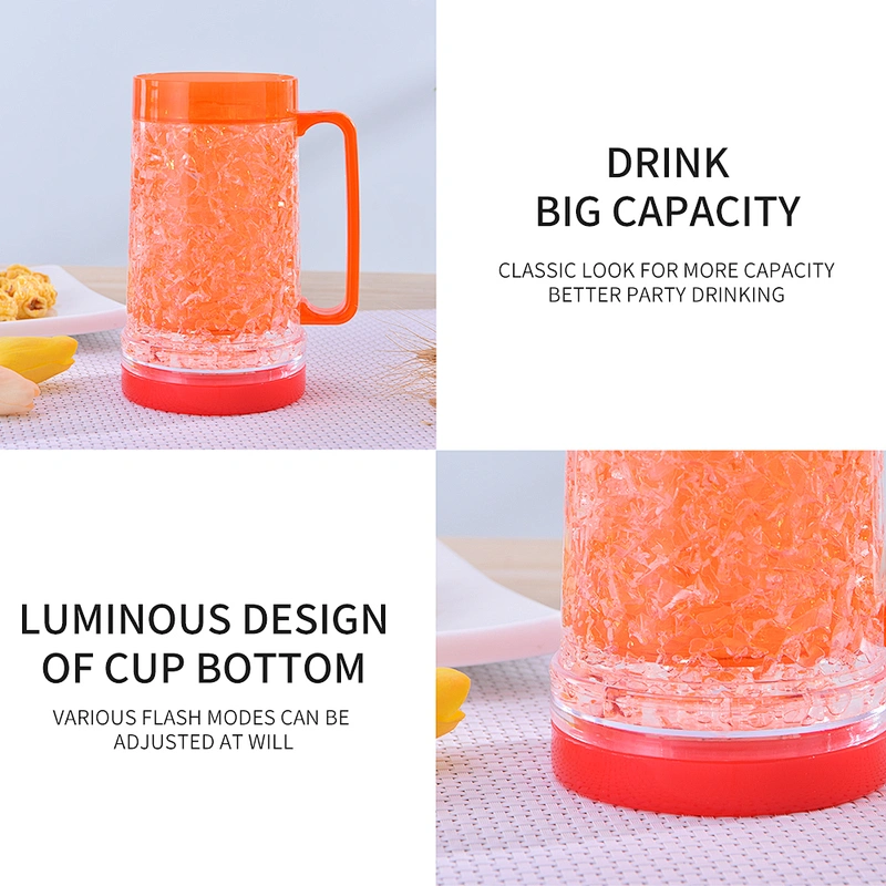 BPA Free FDA/LFGB Audit 16 OZ Double Wall Gel Frosty Freezer Beer Mug with Led