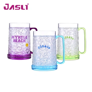 HT01 LFGB 16OZ promotional double wall crystal plastic freezer mug with gel for cool beverage from factory
