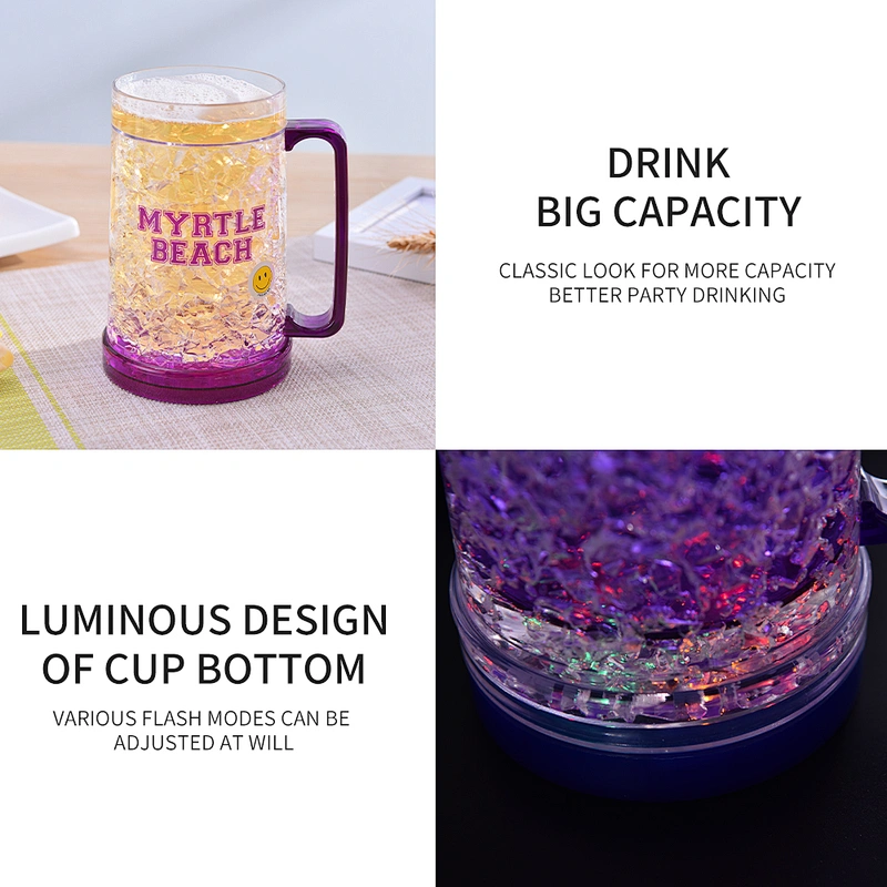 HT01 LFGB 16OZ promotional double wall crystal plastic freezer mug with gel for cool beverage from factory