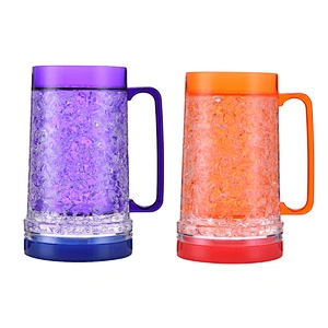 BPA Free FDA/LFGB Audit 16 OZ Double Wall Gel Frosty Freezer Beer Mug with Led