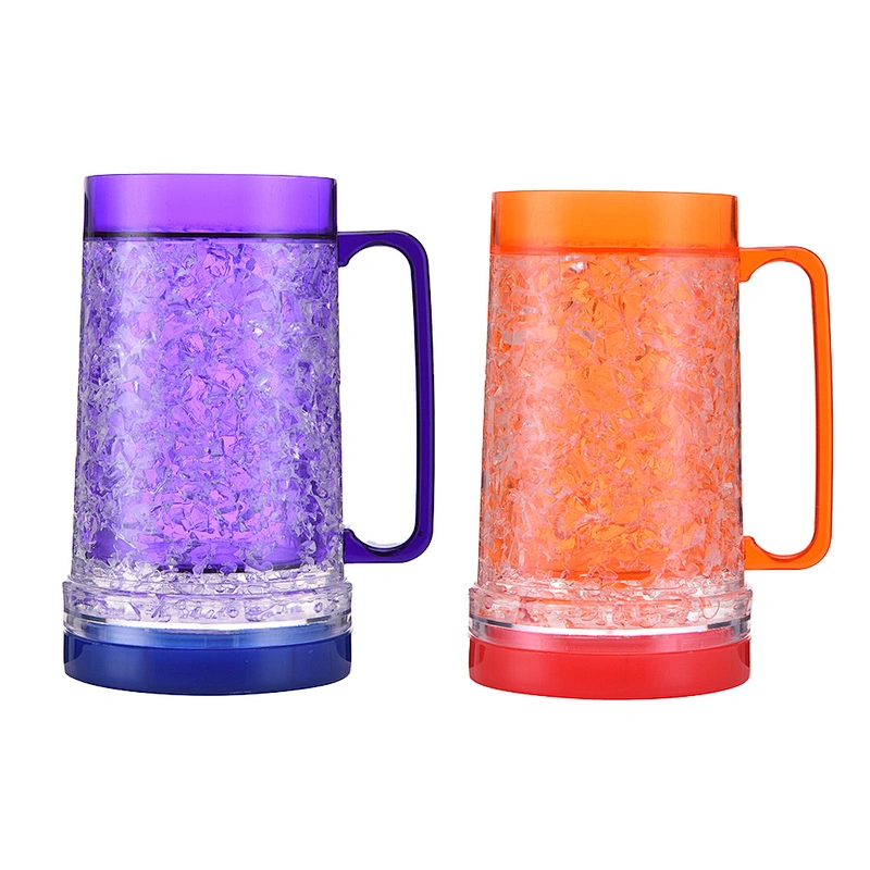 BPA Free FDA/LFGB Audit 16 OZ Double Wall Gel Frosty Freezer Beer Mug with Led