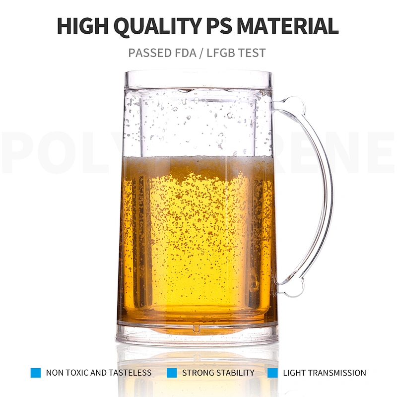 HT05B FDA certified promotion double wall freezer frosty mug for beer with liquid from factory 14 OZ