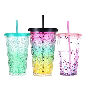 NCAA double wall crystal freezer mugs with gel and straw