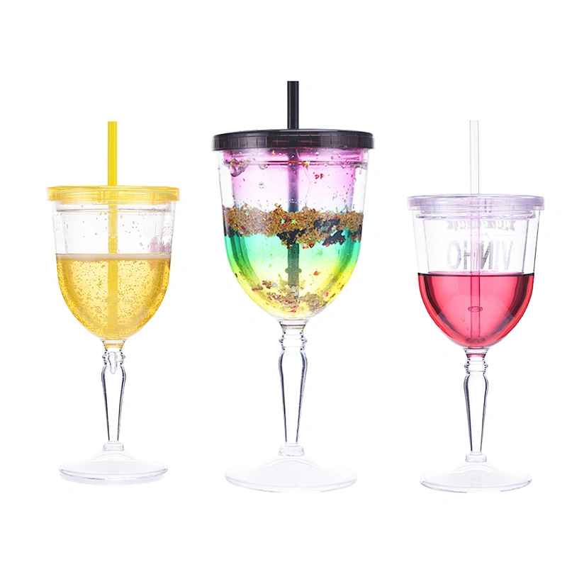 HT22 FDA certified double wall red wine freezer goblet,frosty wine goblet with gel inside from factory