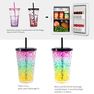 NCAA double wall crystal freezer mugs with gel and straw