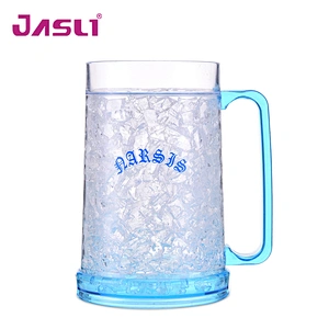 HT01 LFGB 16OZ promotional double wall crystal plastic freezer mug with gel for cool beverage from factory