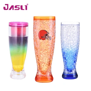 HT08 BPA free frosty freezer mug with gel mug for beer with colored bottom from direct factory