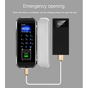 XM-100 Glass Door Lock with Card Password Access Control TFT Screen Smart Keyless Fingerprint Password Biometric Door Lock