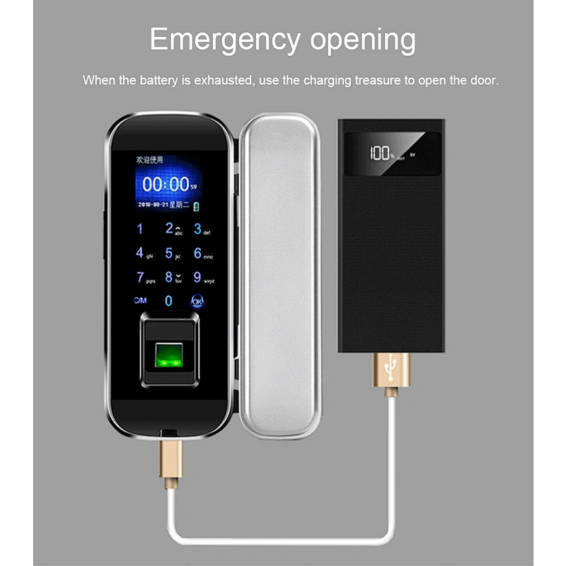 XM-100 Glass Door Lock with Card Password Access Control TFT Screen Smart Keyless Fingerprint Password Biometric Door Lock