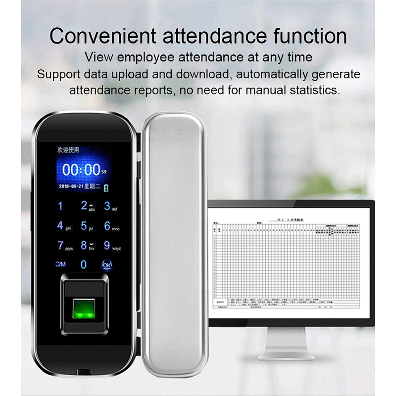 XM-100 Glass Door Lock with Card Password Access Control TFT Screen Smart Keyless Fingerprint Password Biometric Door Lock