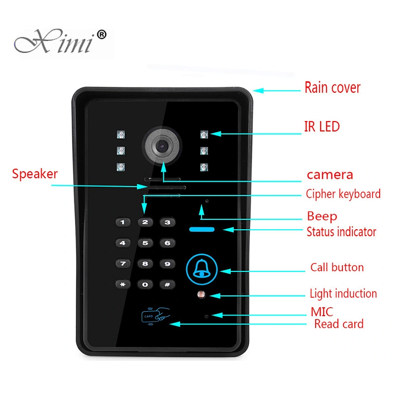 Rfid Keyfob Access Control Touch Sensor Button Ip55 Color Cmos 700Tvl Camera Video Door Phone System