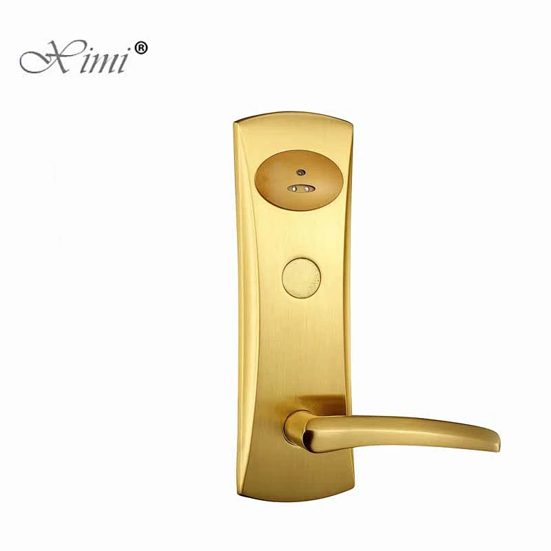 Copper Electronic Smart Card Door Lock With Handle RFID And Key Hotel Lock Access Control System