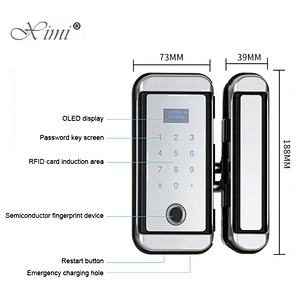 IP68 Waterproof Glass Door Lock XM-W Electronic Fingerprint Sliding Door Lock With Touch Screen Smart Door Lock