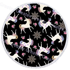 2020 New product Unicorn printing microfiber round beach towel with tassels