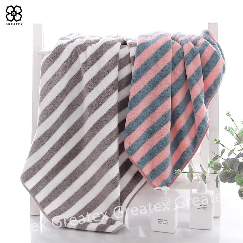 Premium high quality high absorbency fleece stripe bath towel wholesale