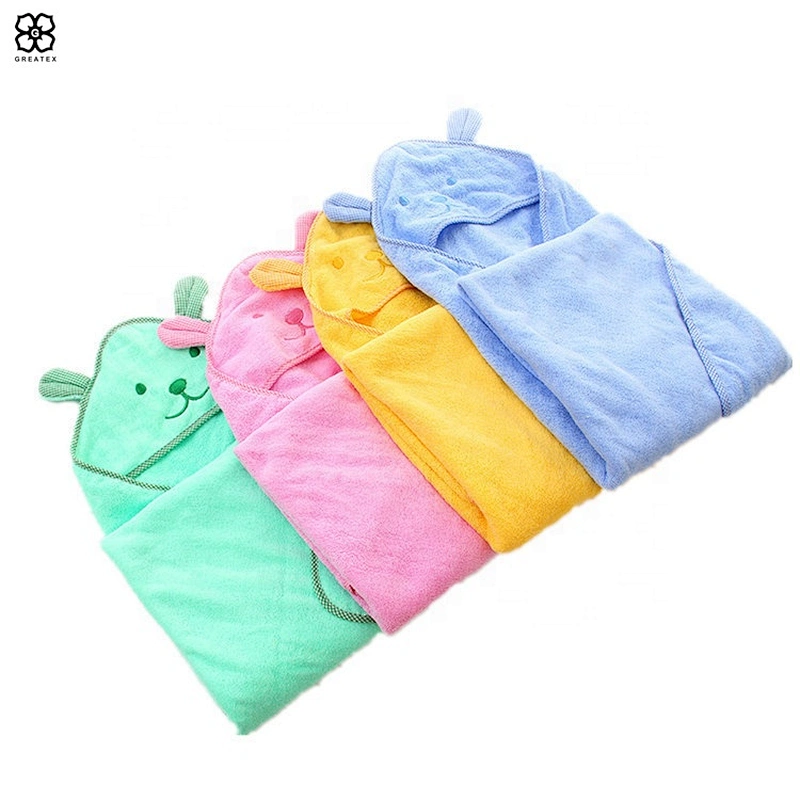 High quality super soft cotton plain dyed baby hooded towel with cute design