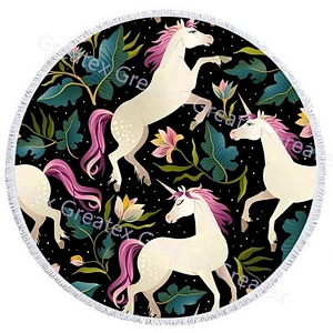 2020 New product Unicorn printing microfiber round beach towel with tassels