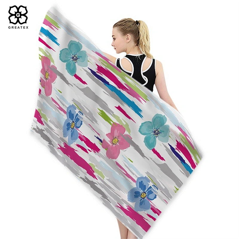 Personalized custom logo woman microfiber rectangular shaped beach towel