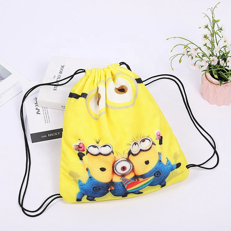2020 Hot sale Cartoon image foldable 100% microfiber Kids beach towel backpack