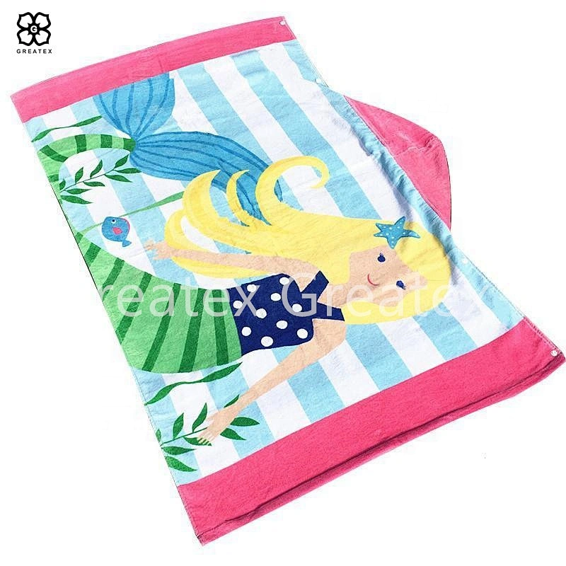 Super cute novelty printing cotton beach towel kids hooded