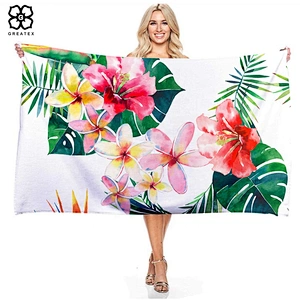 Hot sell custom pattern microfiber rectangular beach towel with unique flower pattern