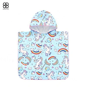 Premium high quality cartoon cotton printing kids hooded poncho towel beach
