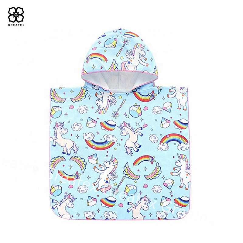 Premium high quality cartoon cotton printing kids hooded poncho towel beach