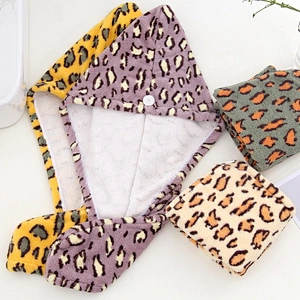 Promotional hot sale leopard print microfibre hair towel turban