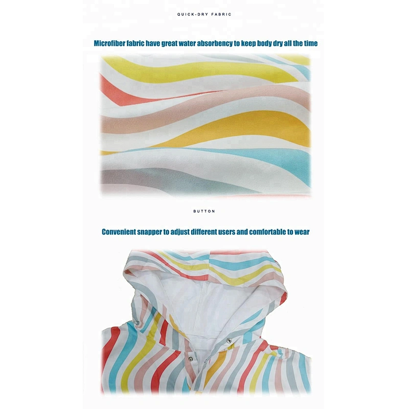 Hooded toweling Adult printed stripe poncho