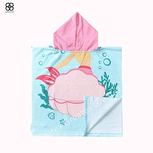 Super cute hot sale cartoon beach polyester custom poncho towel for kids