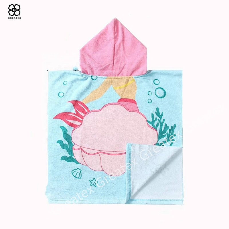 Super cute hot sale cartoon beach polyester custom poncho towel for kids