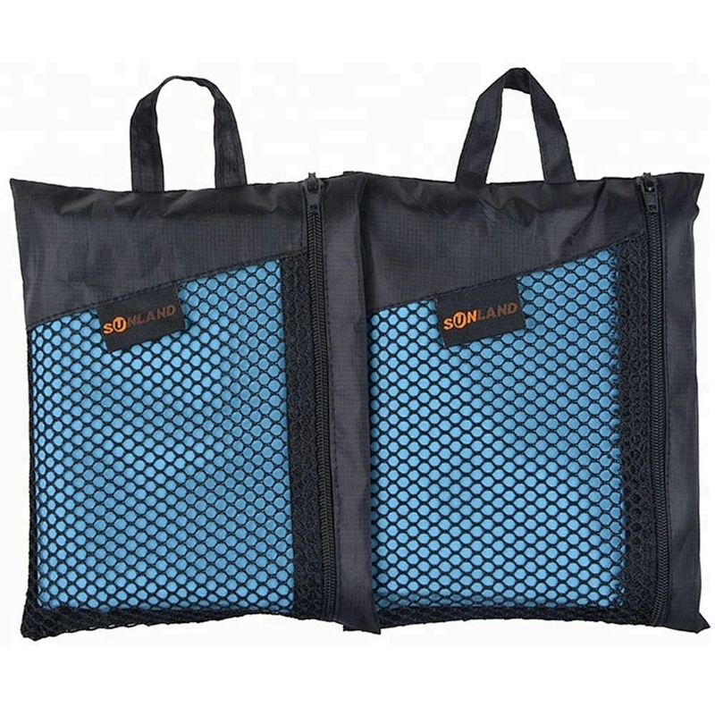 Adults blue microfiber suede fabric sport towel with bag for promotional