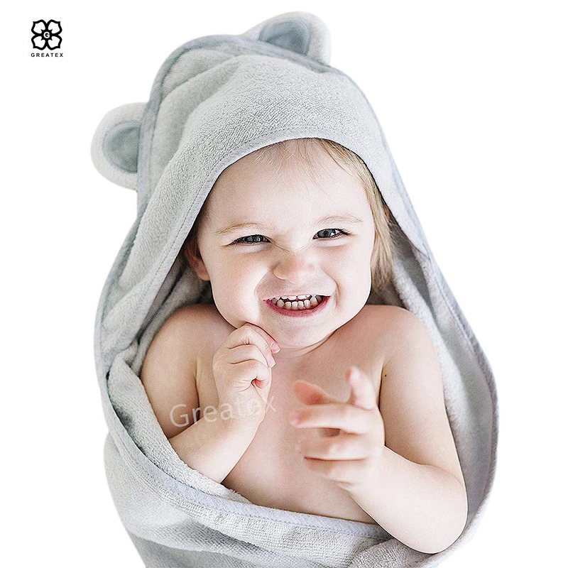 Promotional supercute animal print children baby wearable hooded towel