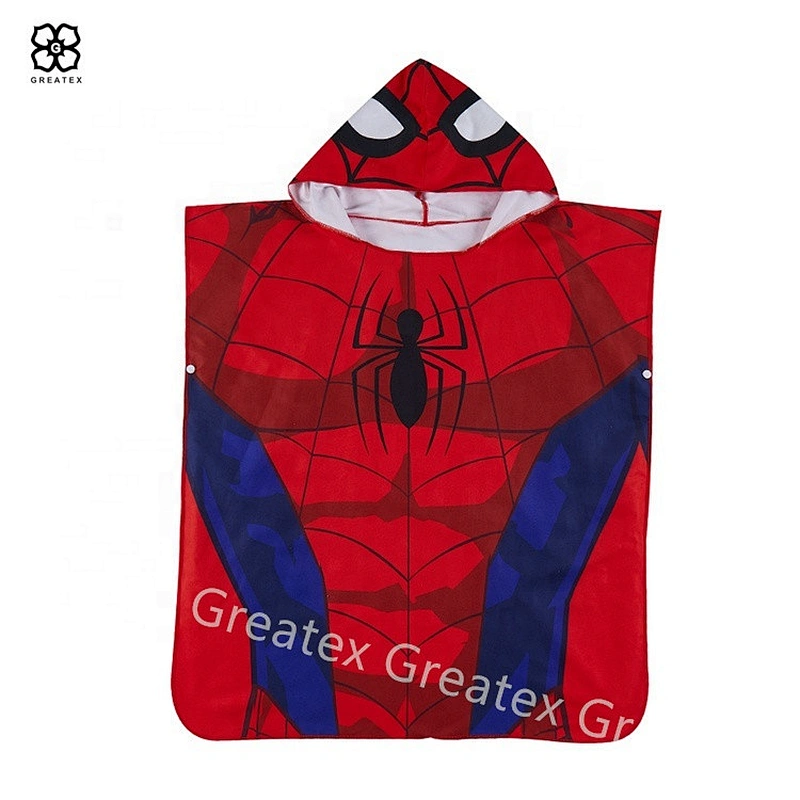 Premium high quality cartoon cotton printing kids hooded poncho towel beach