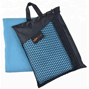 Adults blue microfiber suede fabric sport towel with bag for promotional