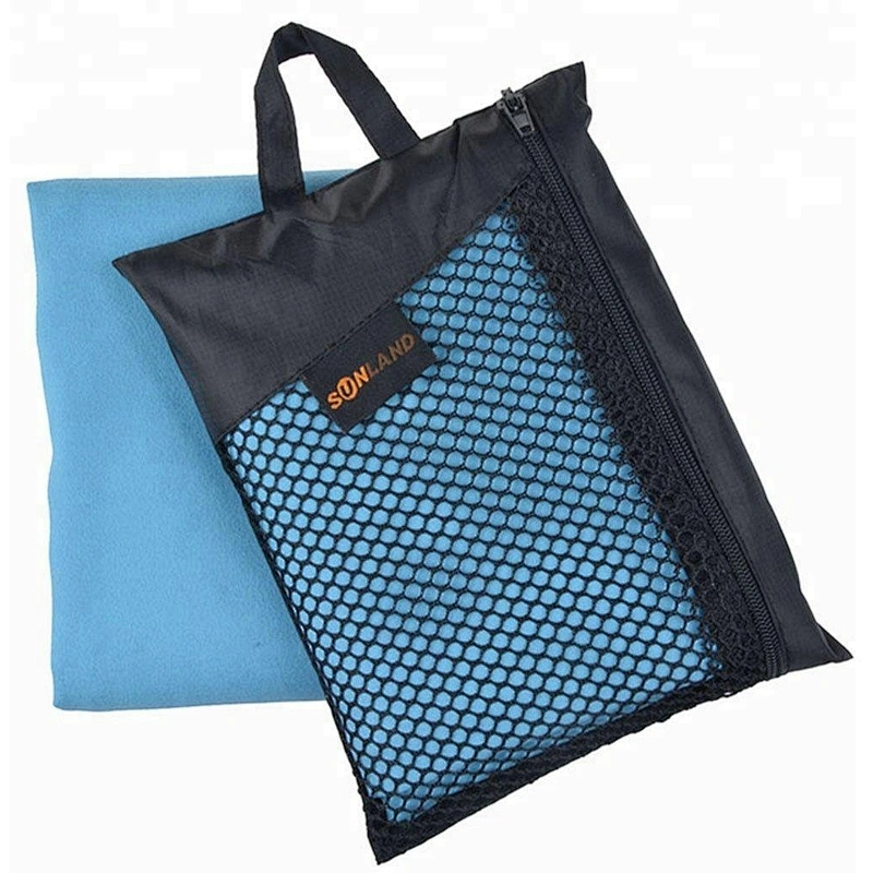 Adults blue microfiber suede fabric sport towel with bag for promotional