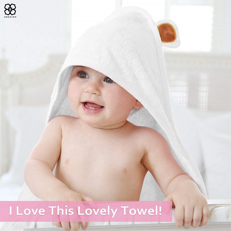 Wholesale skin-friendly natural cotton material kids hooded towel for bath
