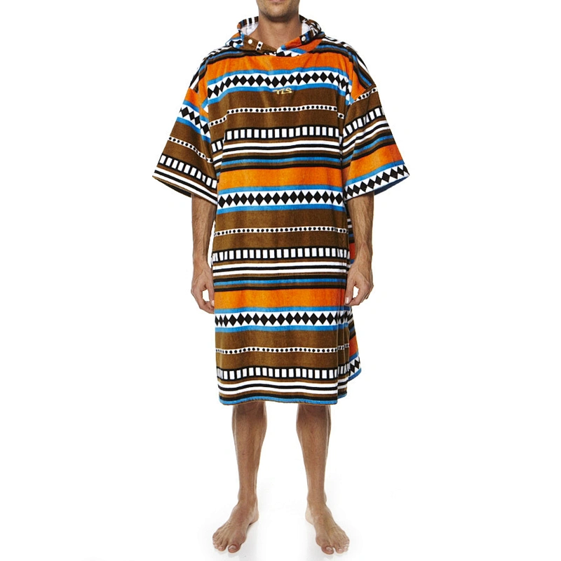 Wholesale 100%cotton stripe printed hooded poncho towel for adults