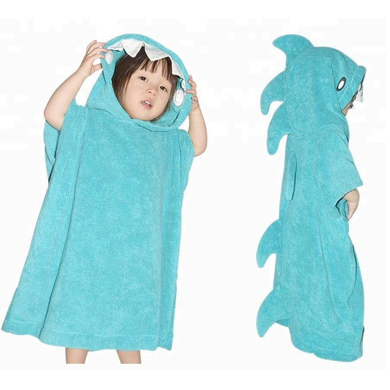 Hot sale 100% Cotton Cute Design Animal Hooded Poncho towel baby robe